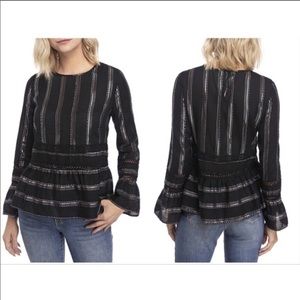 Crown & Ivy Silver Metallic Stripe Bell Sleeve Top